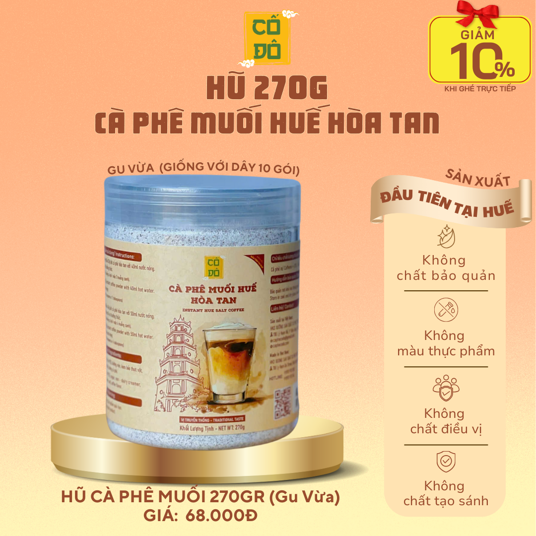 Hũ cà phê muối Huế hoà tan Cố Đô 270gr